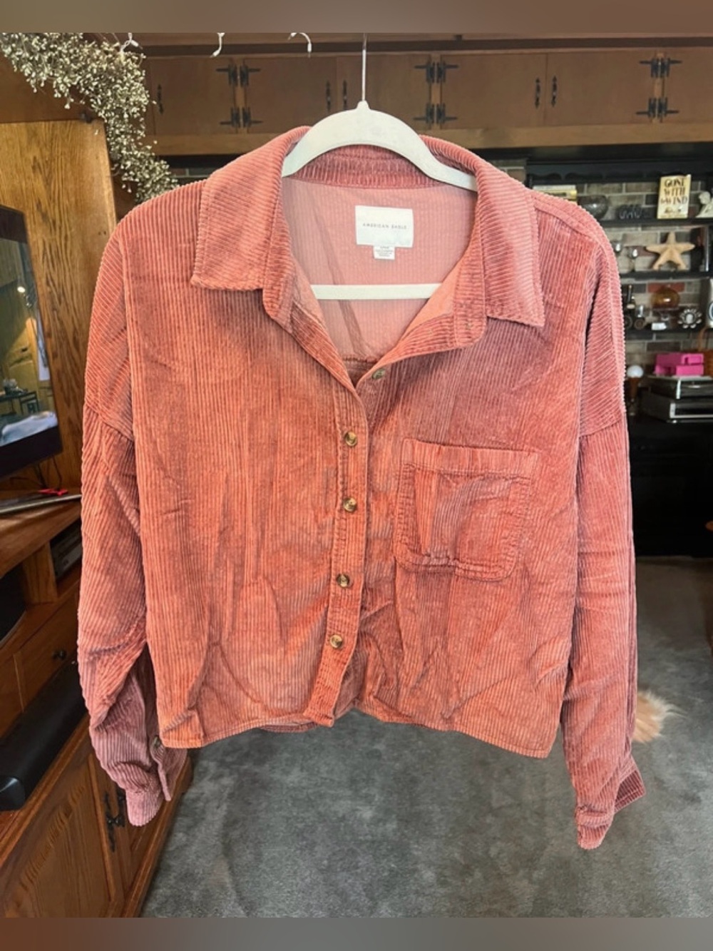 American Eagle Rust Corduroy Button-Down Shirt Jacket